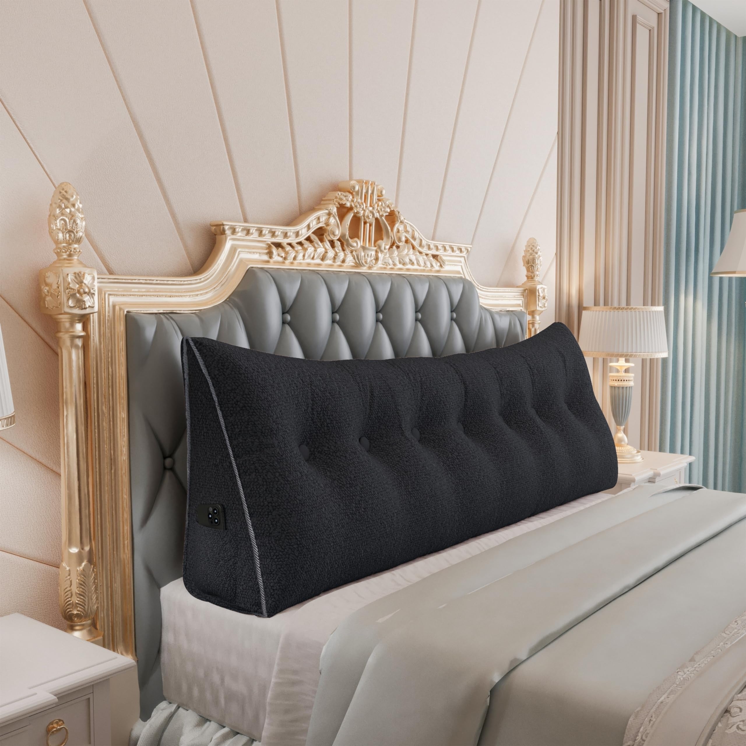 Large Wedge Headboard Backrest Reading Pillow — Secret Black