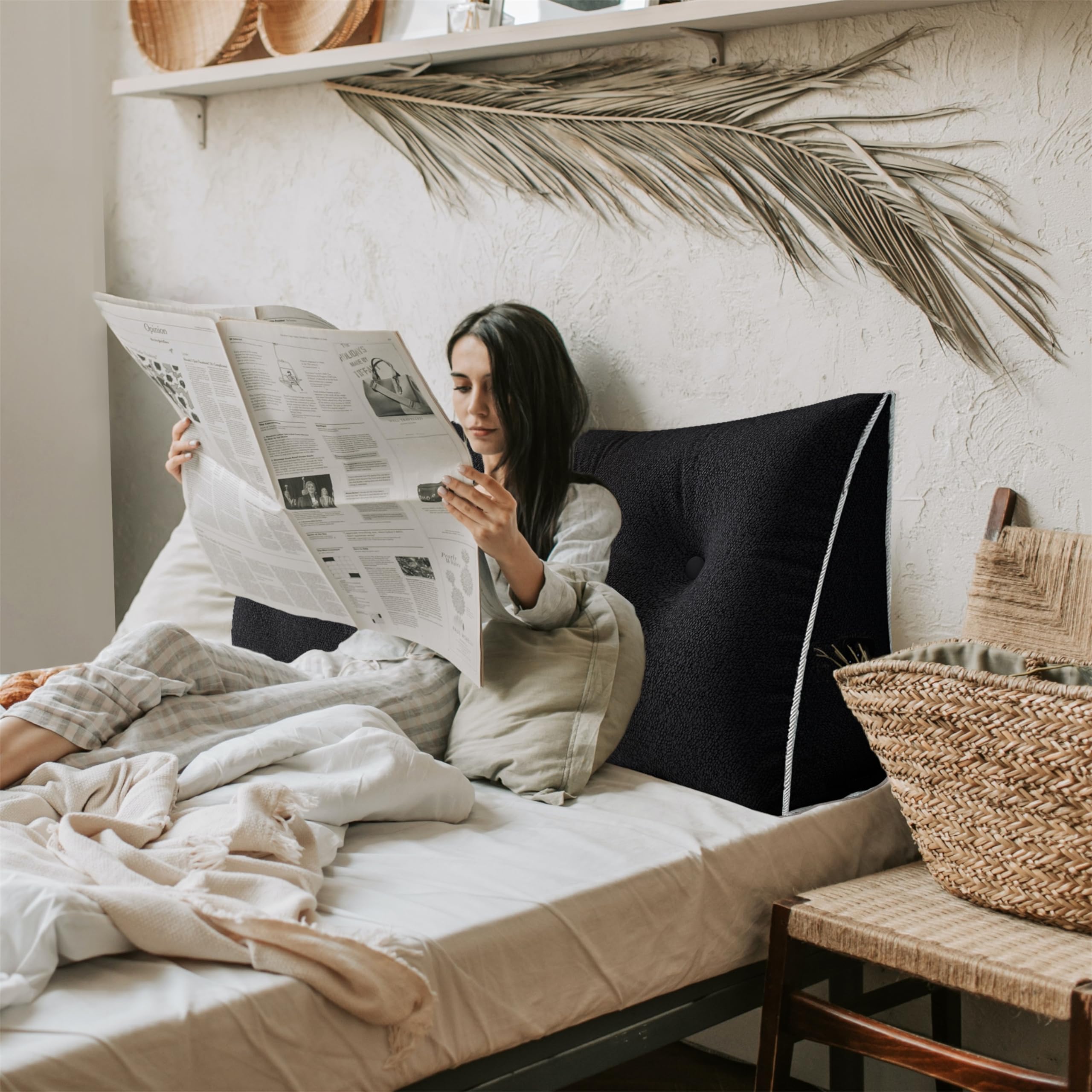 Large Wedge Headboard Backrest Reading Pillow — Secret Black