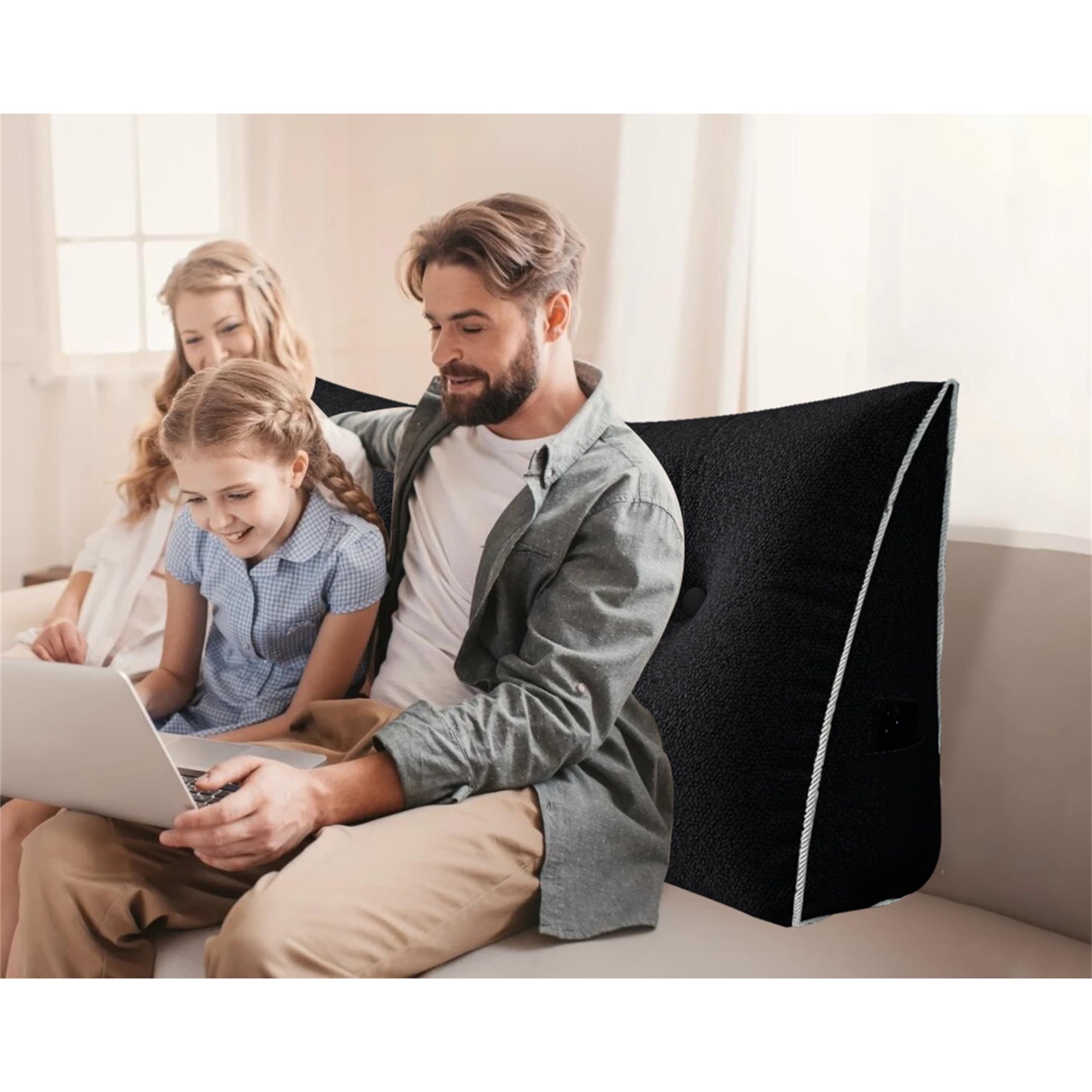 Large Wedge Headboard Backrest Reading Pillow — Secret Black