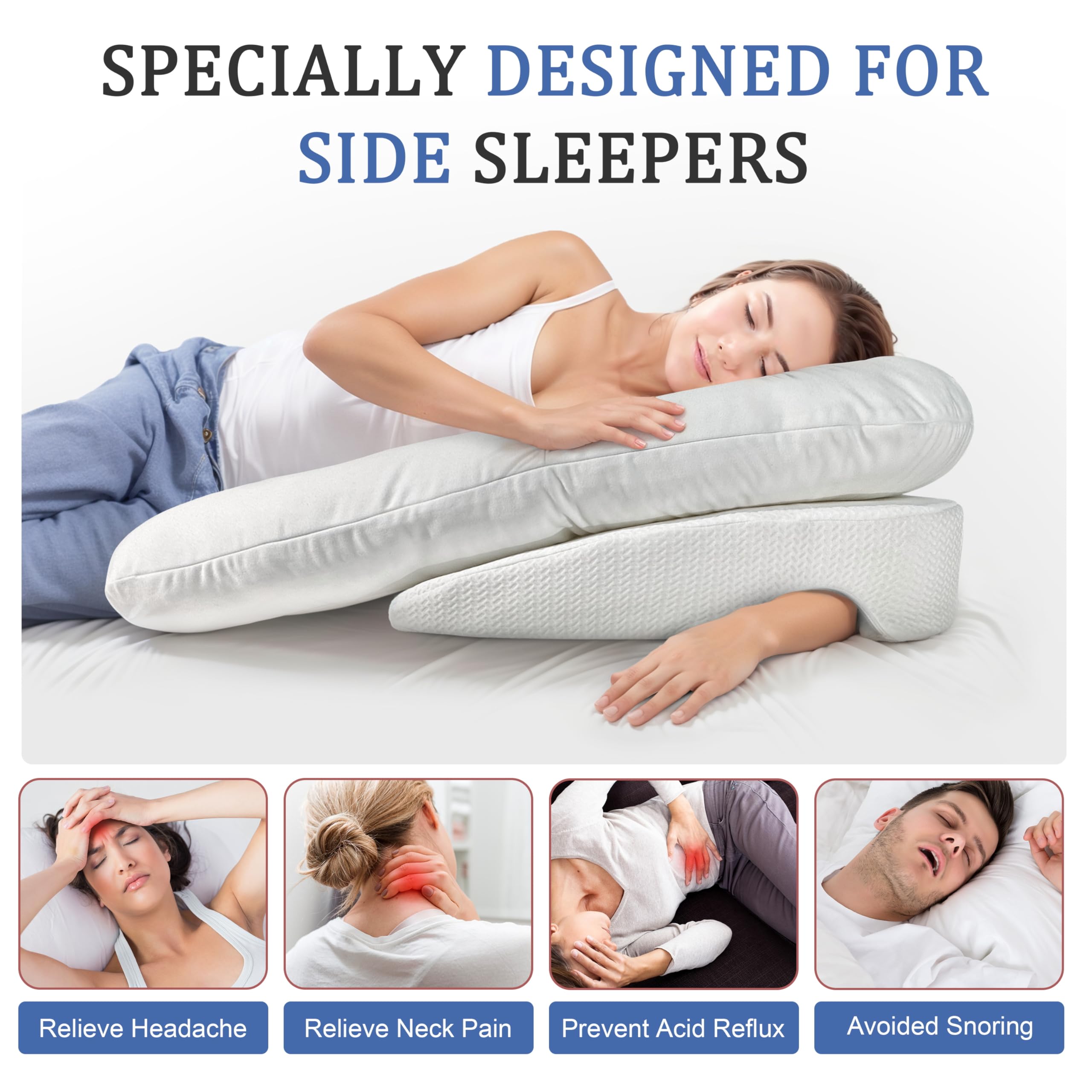 Large U Shaped Ergonomic Side Sleeper Pillow with Arm Hole