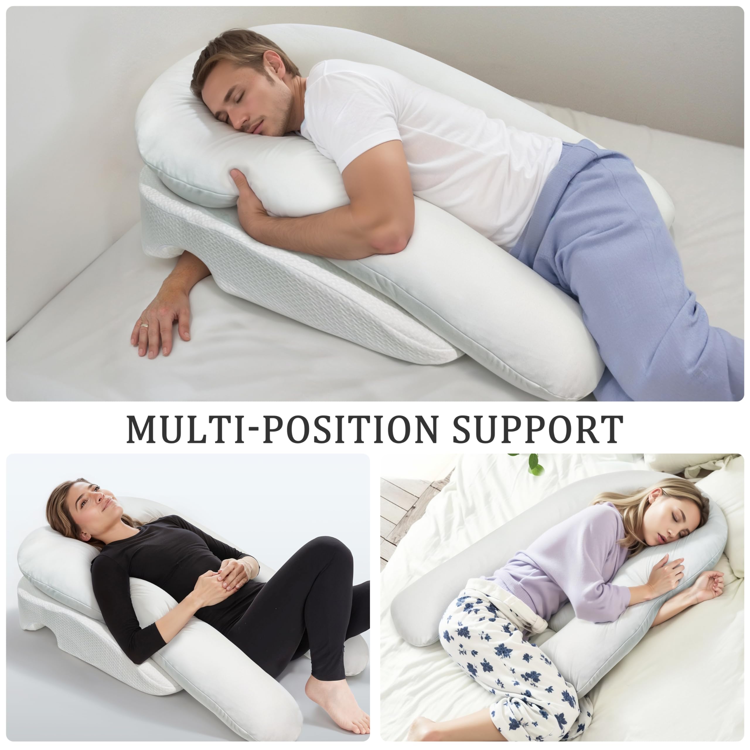 Large U Shaped Ergonomic Side Sleeper Pillow with Arm Hole