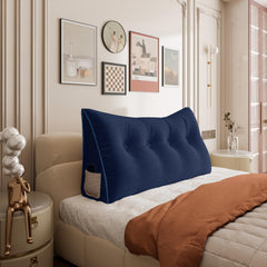 Large Wedge Headboard Backrest Reading Pillow — Silent Blue