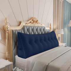 Large Wedge Headboard Backrest Reading Pillow — Silent Blue