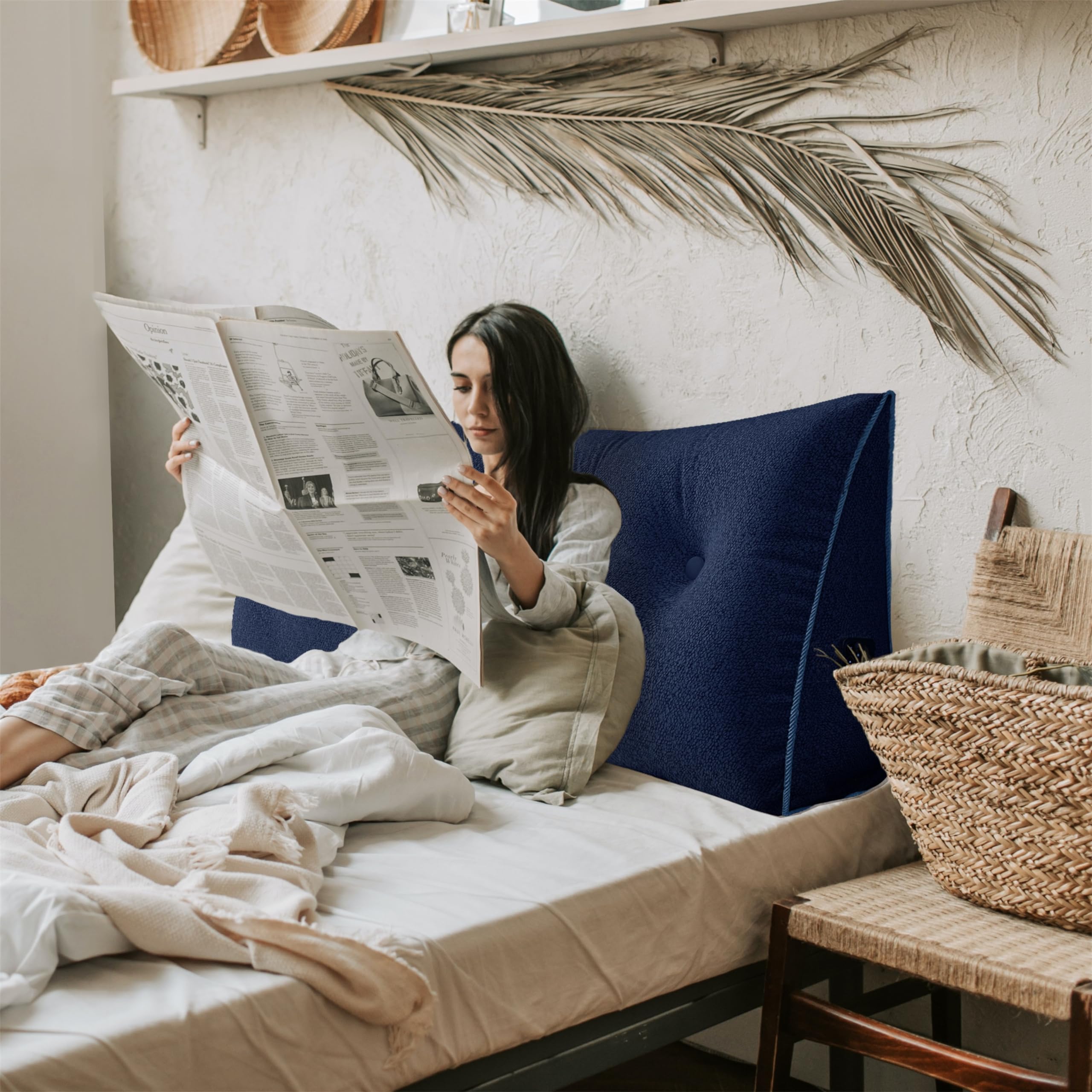 Large Wedge Headboard Backrest Reading Pillow — Silent Blue