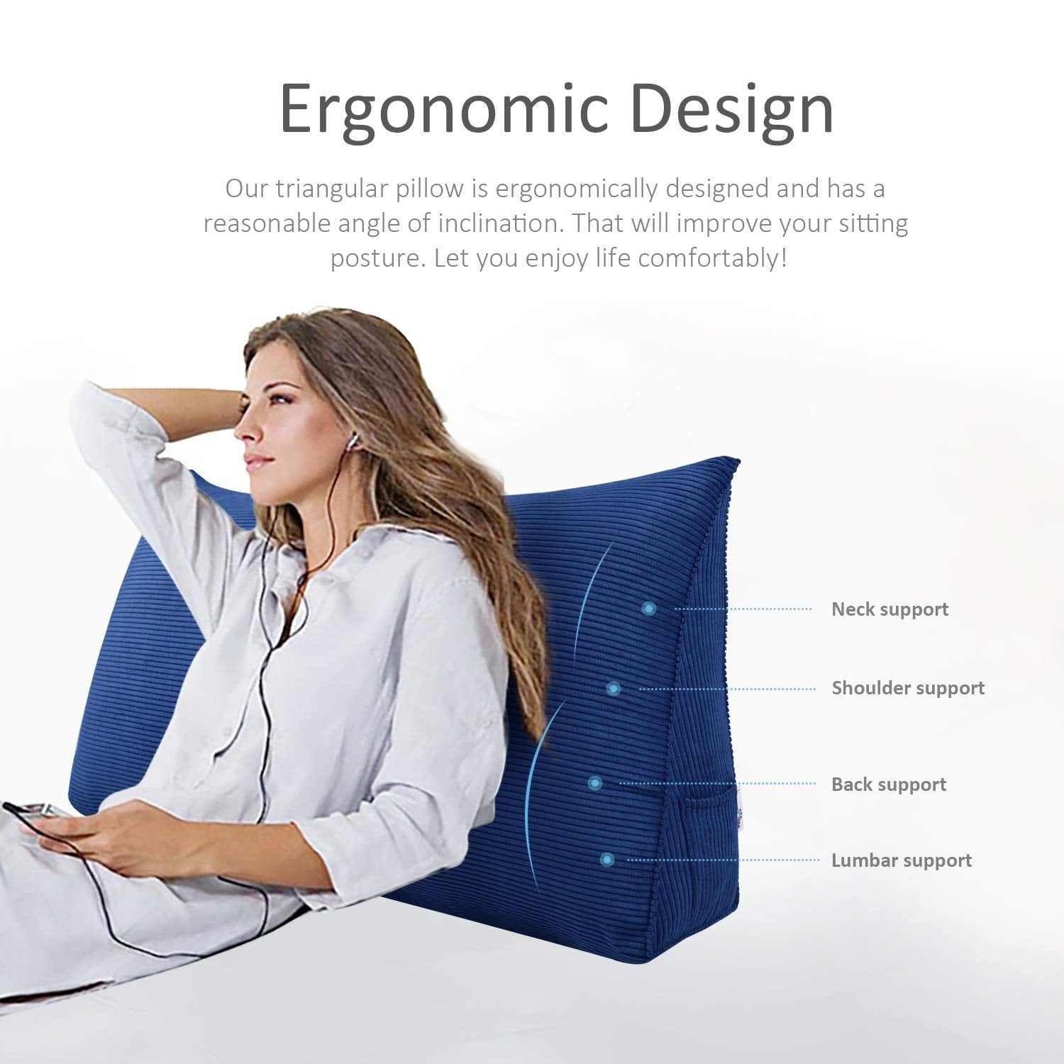 Large Reading Pillow Buttonless Corduroy