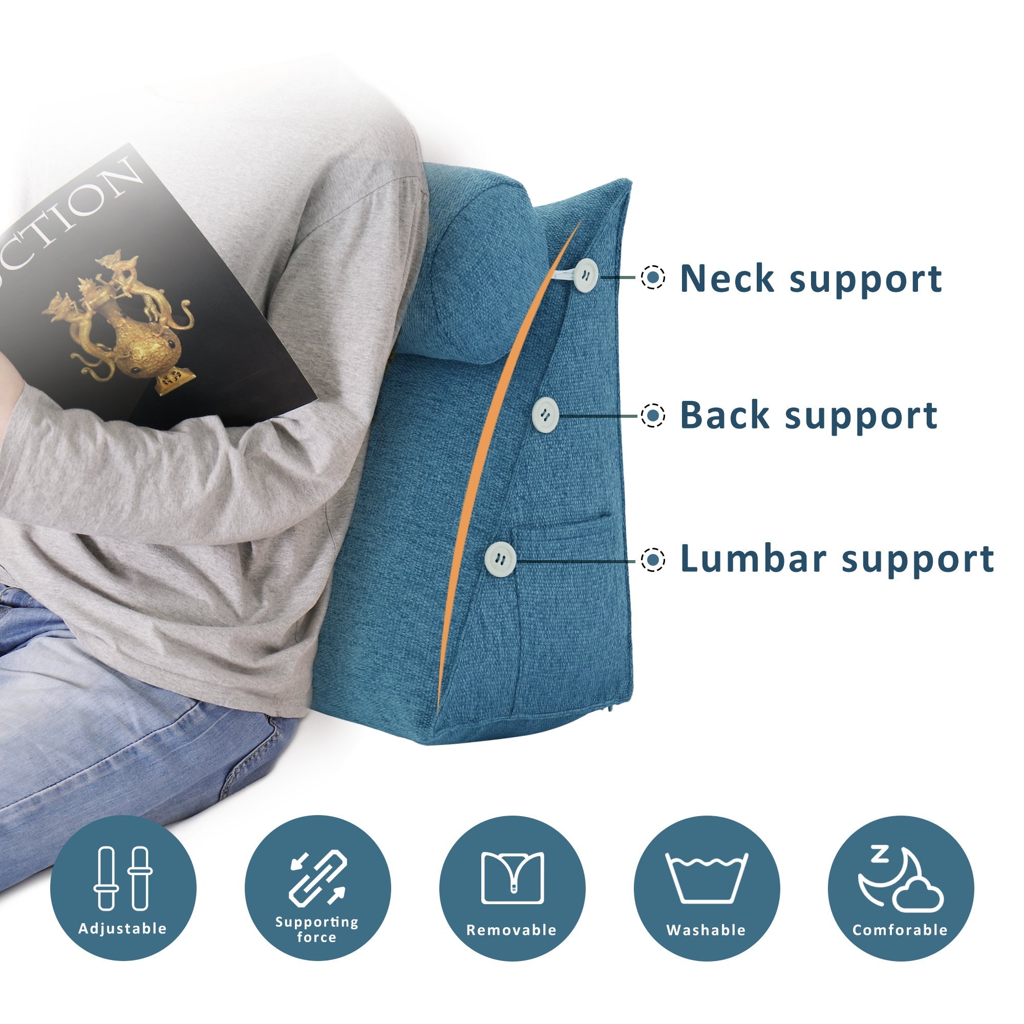 Adjustable Neck Back Support Pillows With Bolster Linen