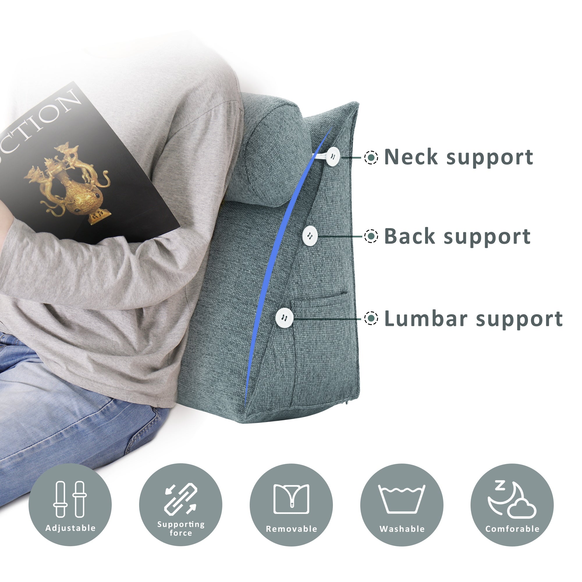 Adjustable Neck Back Support Pillows With Bolster Linen